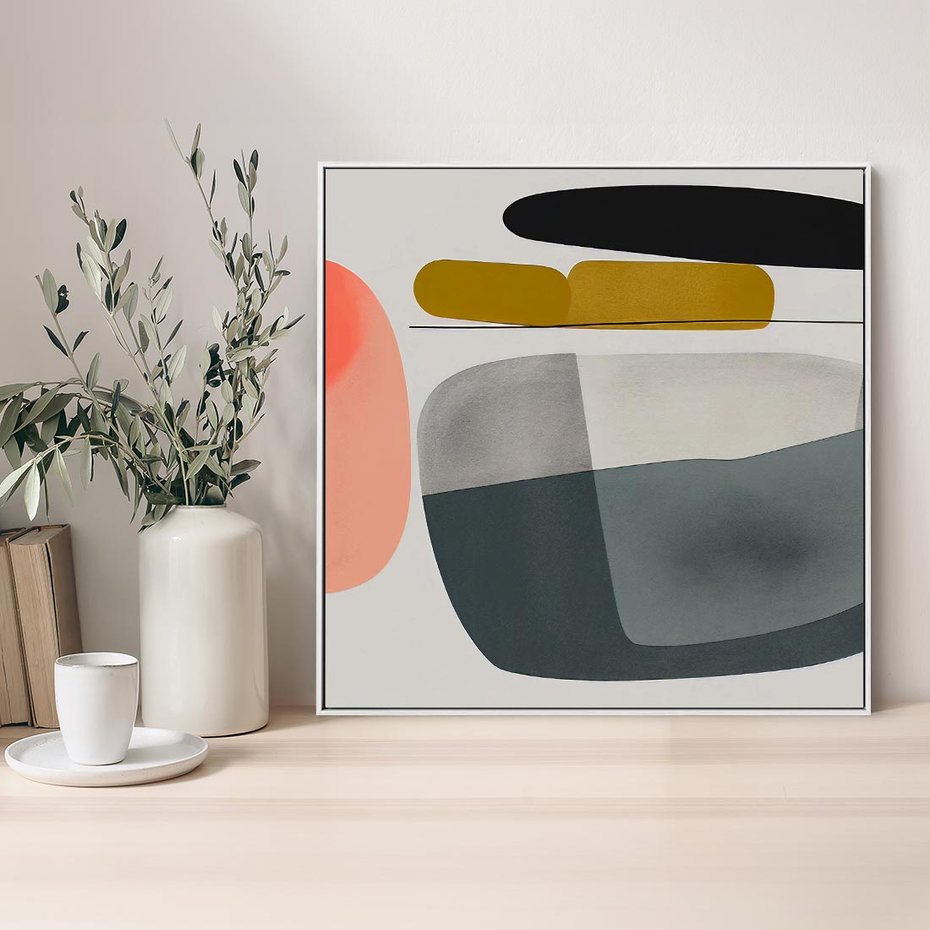 Obraz w ramie 50x50 - Wyraziste Formy - abstrakcyjne plamy, nowoczesny styl - rama biała