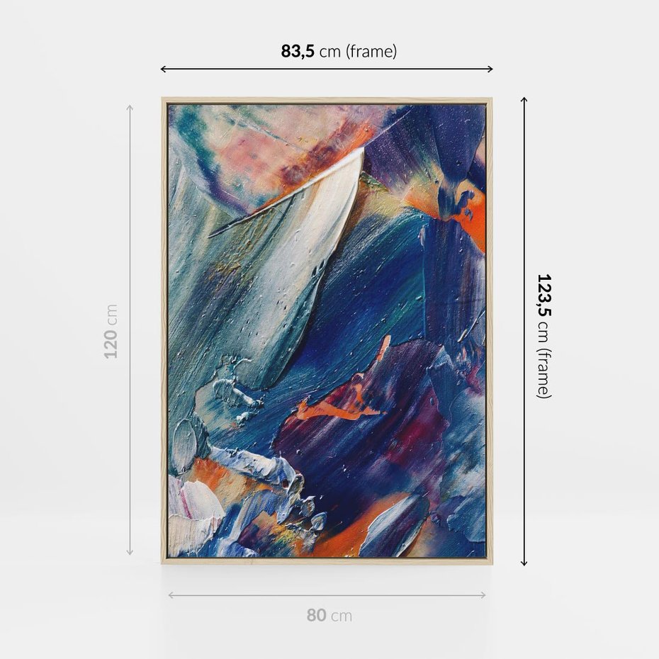 Obraz w ramie 80x120 - Rytmy ukrytych pragnień - chaos i abstrakcja, plamy koloru - rama drewno