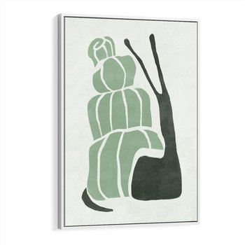 Obraz w ramie 80x120 - Zielona Równowaga - abstrakcyjny zielony ślimak, skandynawski design - rama biała
