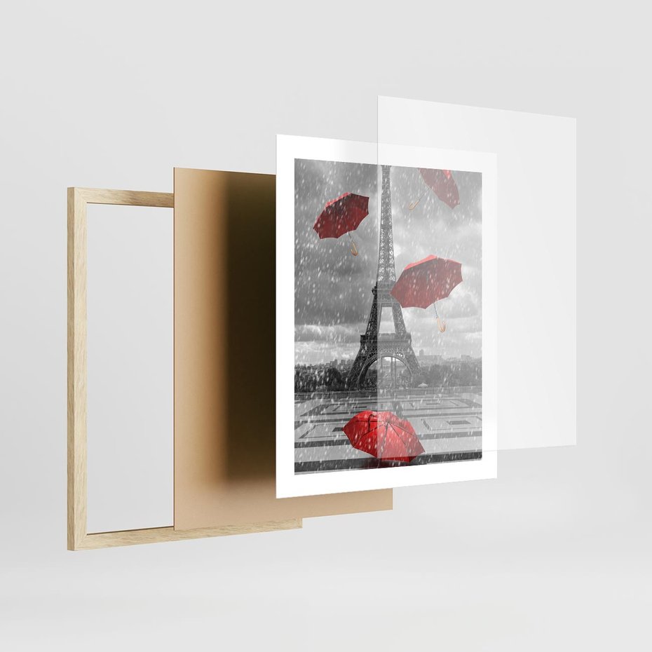 Plakat w ramie 40x50 - Czarno-biała magia Eiffla - Eiffla, Paryż - rama drewno