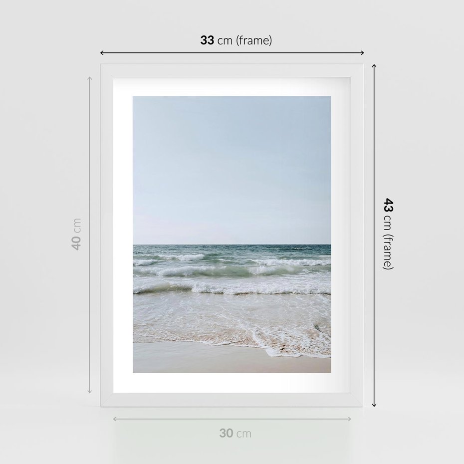 Plakat w ramie 30x40 - Spokój nad Brzegiem - plaża, morze - rama biała