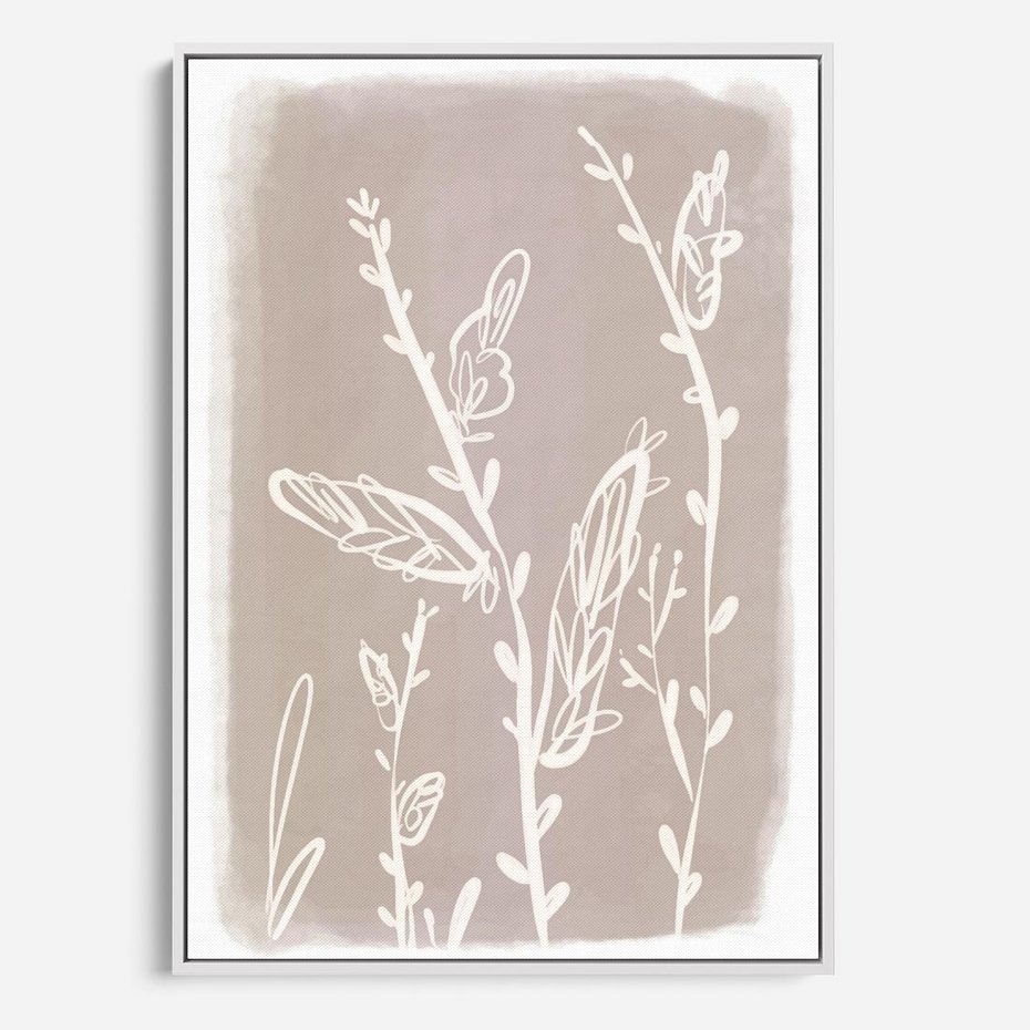 Obraz w ramie 70x100 - Roślinne Przeniknięcia - nowoczesny subtelny plakat, beżowy - rama biała