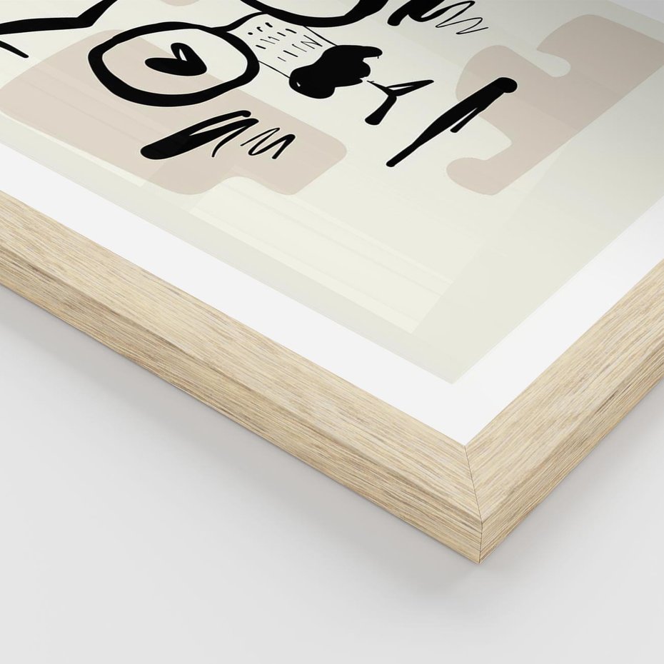 Plakat w ramie 40x50 - Minimalistyczny Kot: Czarna Kreska - kot, grafika - rama drewno