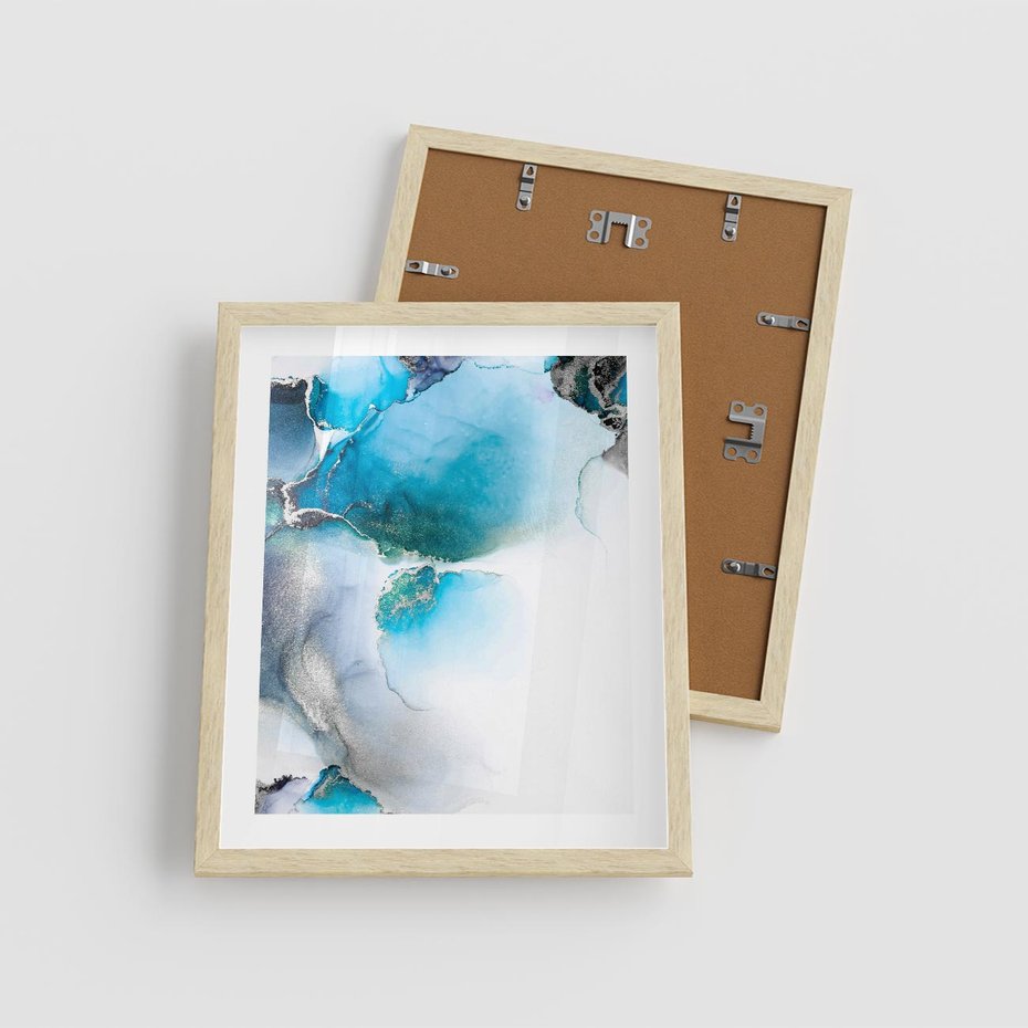 Plakat w ramie 40x50 - Elegancja Marmuru - marmur, błękit - rama drewno