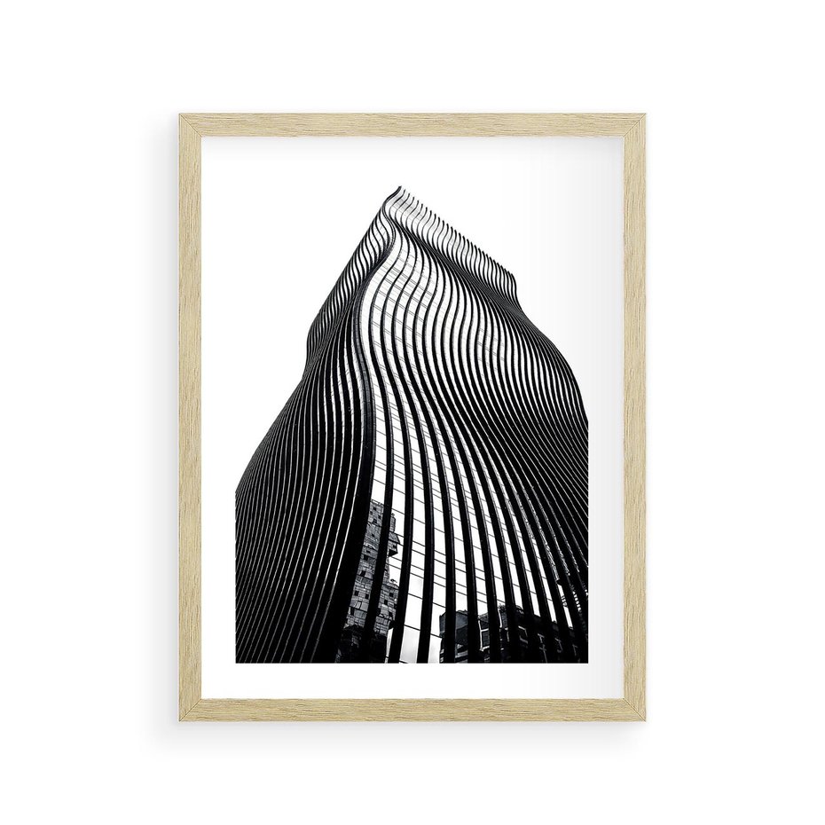 Plakat w ramie 30x40 - Falowany Wieżowiec na Fotografii - architektura, falowany wieżowiec - rama drewno