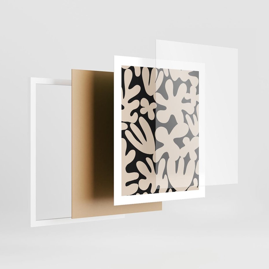 Plakat w ramie 40x50 - Księga Ukrytych Widoków - abstrakcyjne czarno białe formy, minimalizm - rama biała