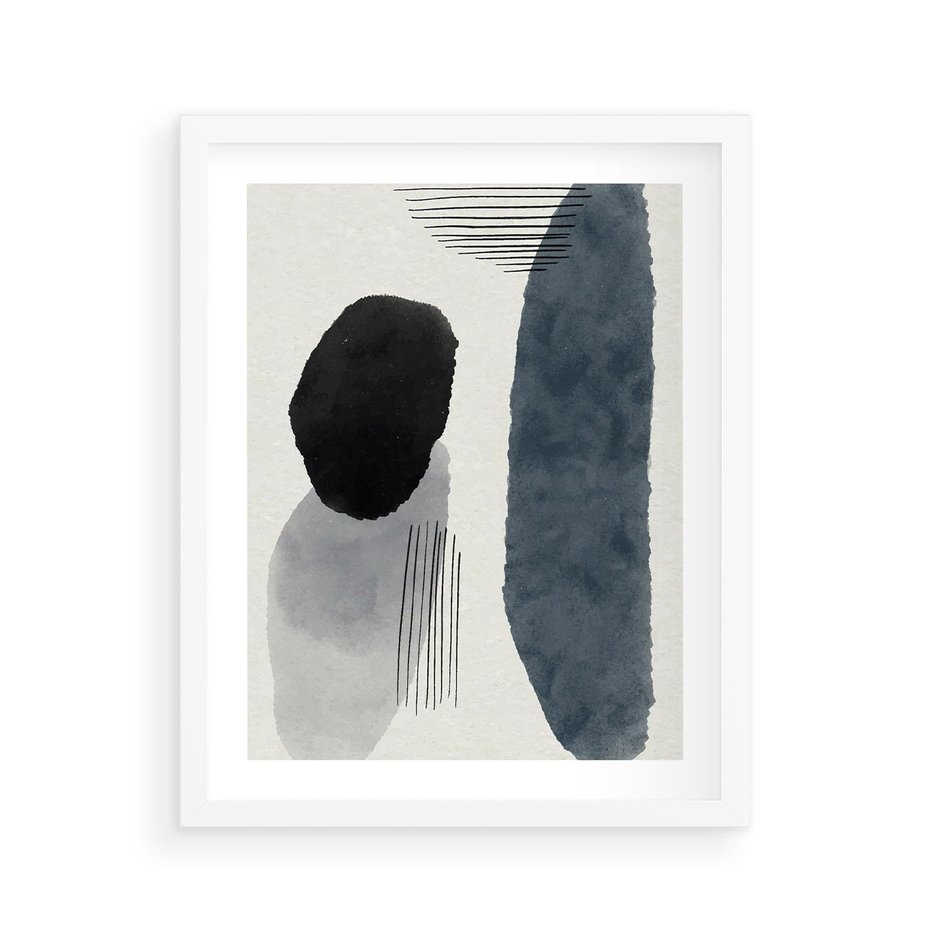 Plakat w ramie 40x50 - Abstrakcyjna Gra Szarości - abstrakcyjna grafika, akwarela - rama biała