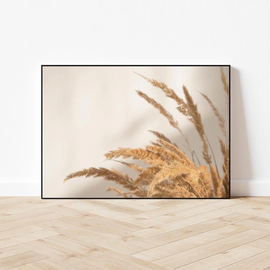 Obraz w ramie 100x70 - Swobodne trawy boho - boho, suche - rama czarna