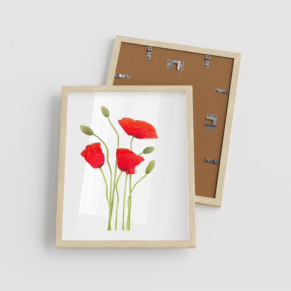 Plakat w ramie 40x50 - Pola maków w pełnym kolorze - maki, kwiaty - rama drewno