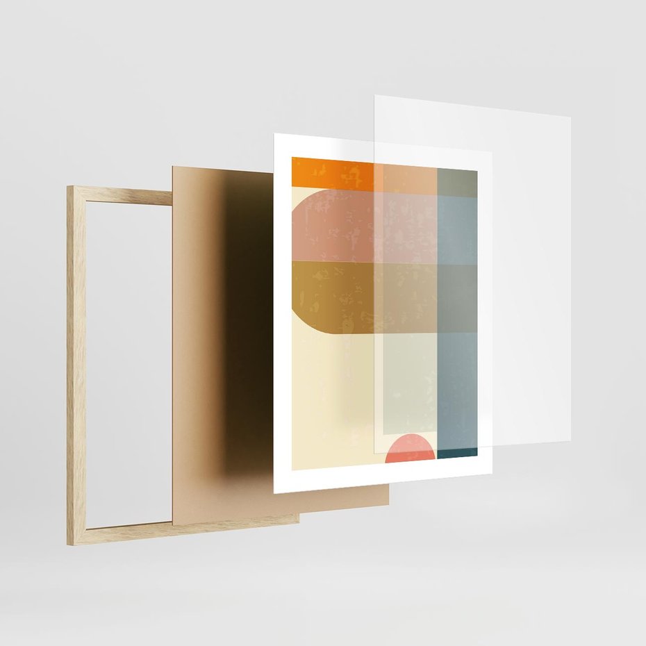 Plakat w ramie 40x50 - Geometryczna Grafika na Plakacie - geometryczna nowoczesna grafika, minimalizm - rama drewno