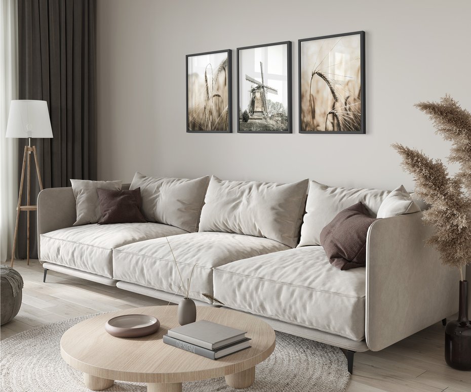 Zestaw obrazy w ramie 30x40 galeria - Pola, pszenicy, młyn, rustykalnie - rama czarna