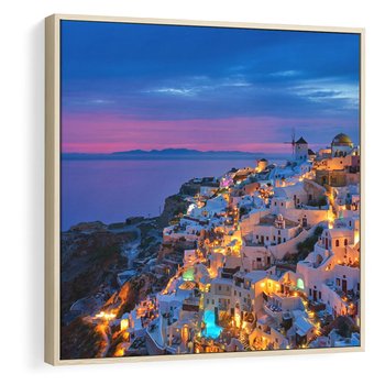 Obraz w ramie 50x50 - Wyblakłe wspomnienia gwiazd - Santorini, wieczór - rama drewno