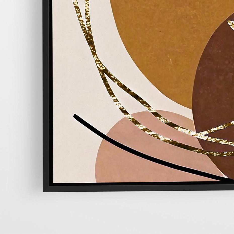 Obraz w ramie 50x50 - Taniec Przenikających Odbić - abstrakcyjny obraz, złote liście palmy - rama czarna