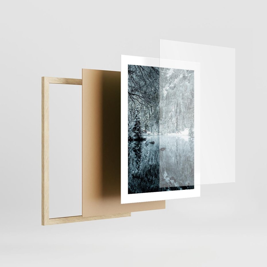 Plakat w ramie 30x40 - Zimowy Raj - zimowy górski krajobraz, jezioro w górach - rama drewno