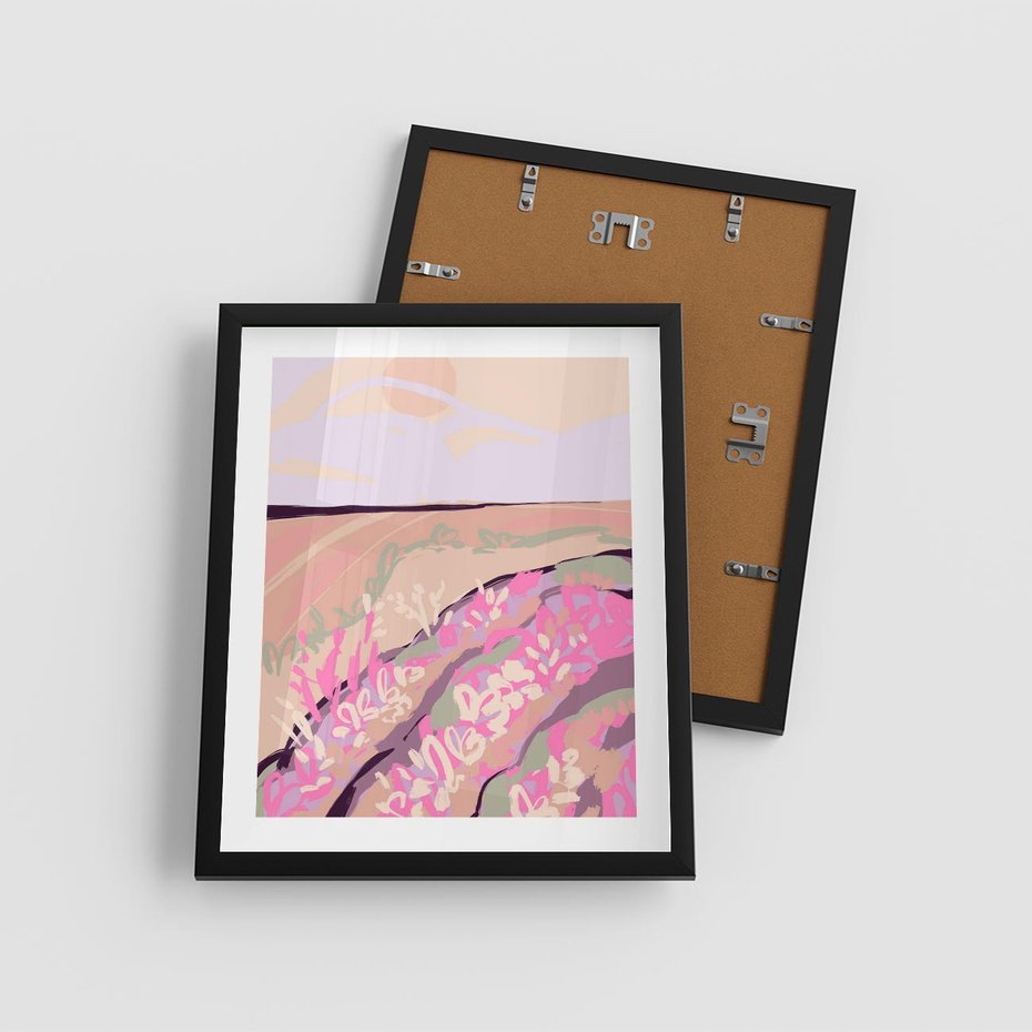 Plakat w ramie 40x50 - Harmonijny Świt - pastelowy krajobraz, nowoczesny plakat - rama czarna