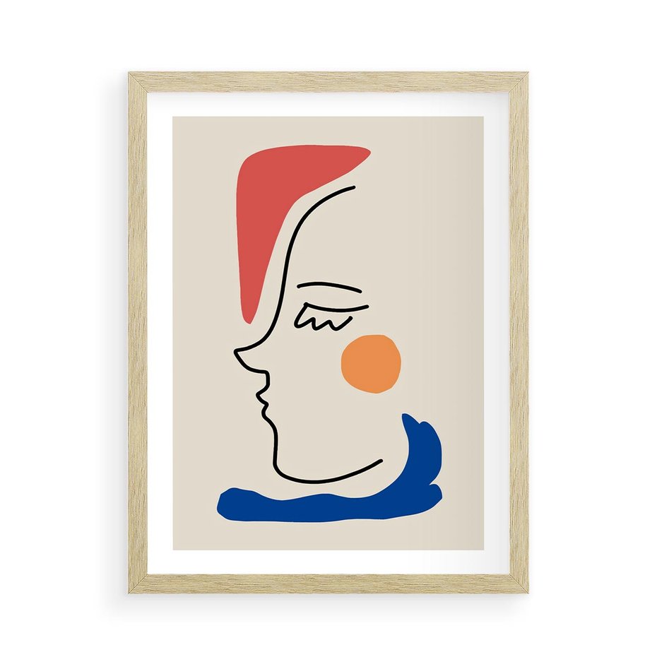 Plakat w ramie 50x70 - Impresje Kształtów - abstrakcyjny obraz, przypomina twarz - rama drewno