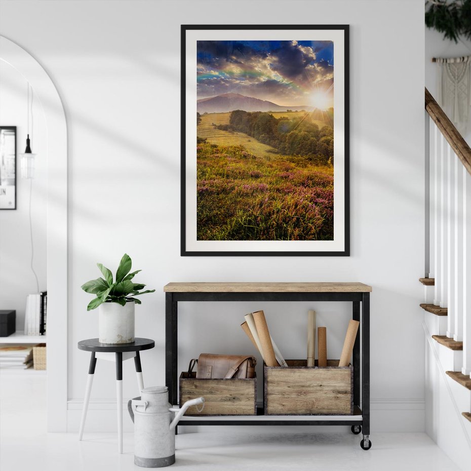 Plakat w ramie 30x40 - Pejzaż na łące - pejzaż, łąka - rama czarna