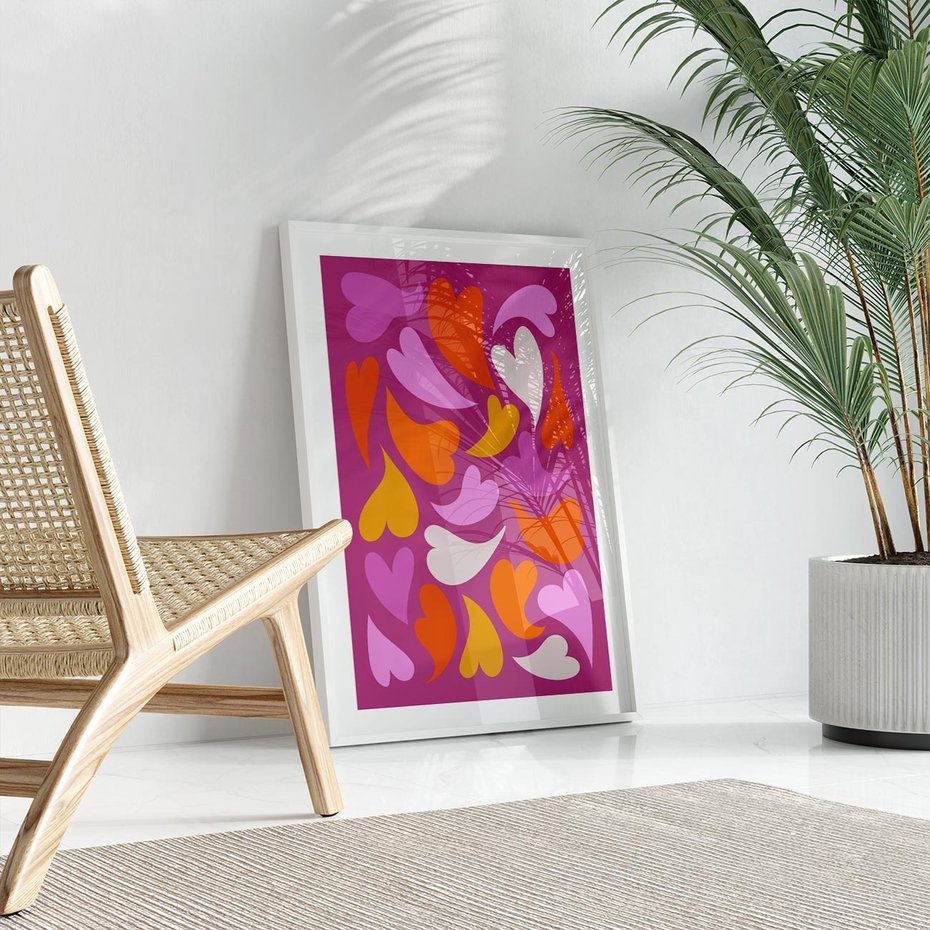 Plakat w ramie 40x50 - Podróżne Boho - wesoła grafika, serca - rama biała