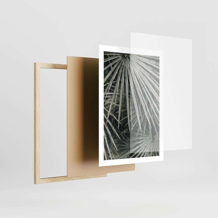 Plakat w ramie 50x70 - Ujęcie Tropikalnej Natury - palmy, liście palmy - rama drewno