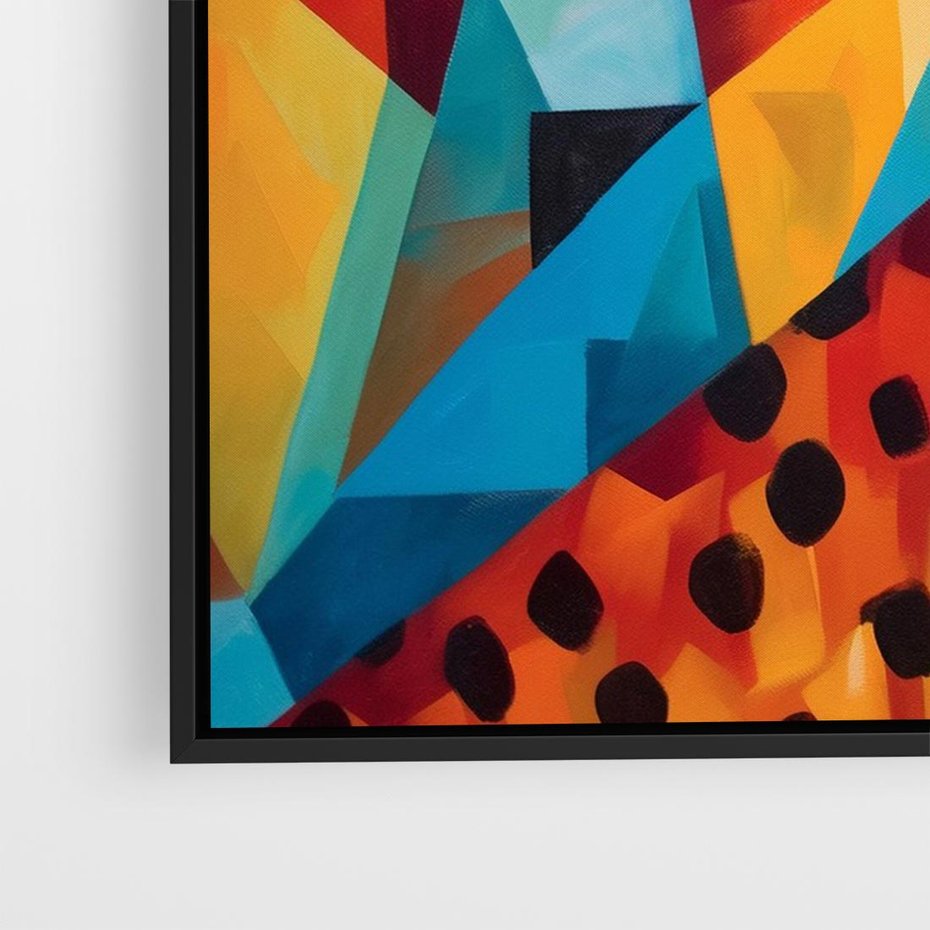 Obraz w ramie 100x70 - Dzikie Piękno - abstrakcyjny portret geparda, intensywne kolory - rama czarna