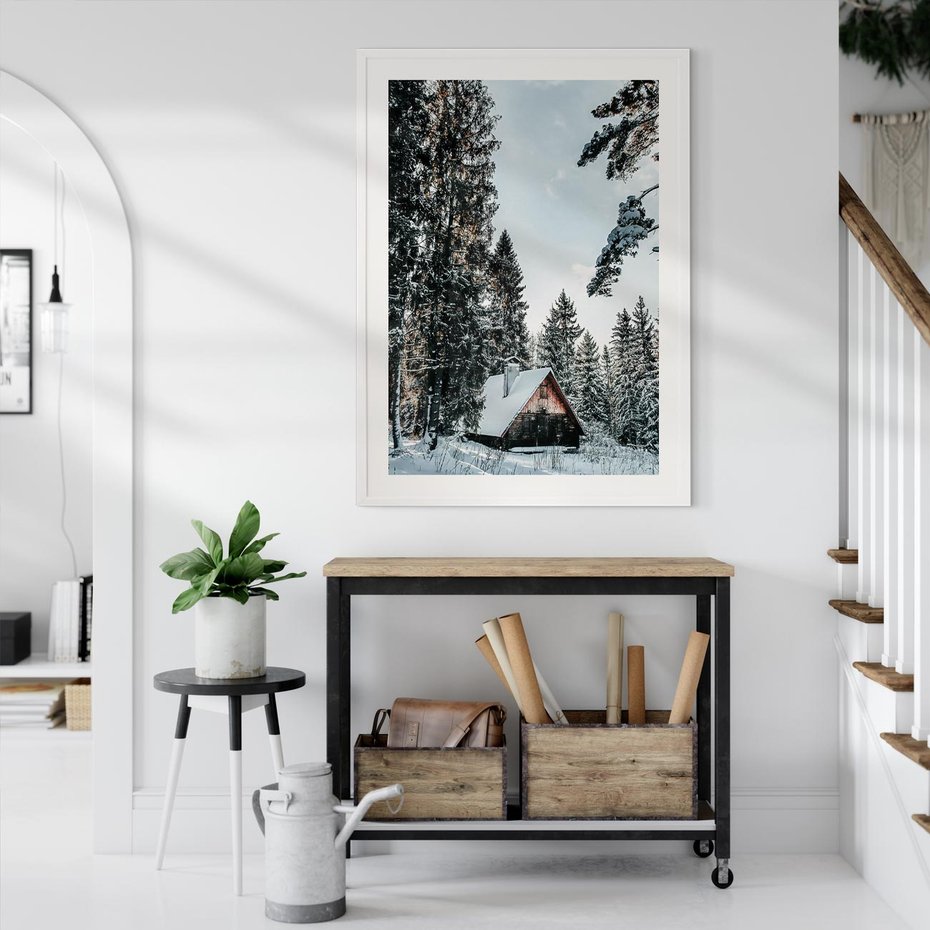 Plakat bez ramy 50x70 - Górska Uroda Zimą: Dom w Śniegu - domek w górach, zima