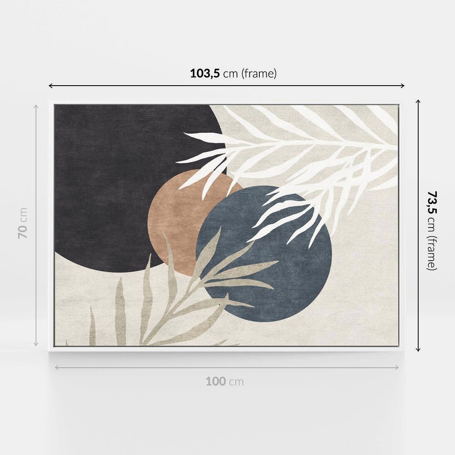 Obraz w ramie 100x70 - Symfonia skradzionych chwil - cienie liści palmy, beżowe tłó - rama biała