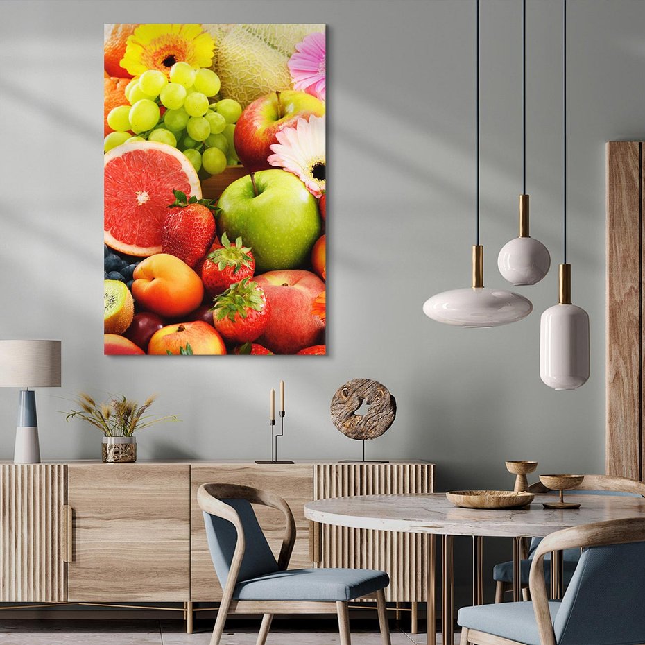 Obraz na płótnie 50x70 - Smakowite owocowe zbiory - owoce, winogrona