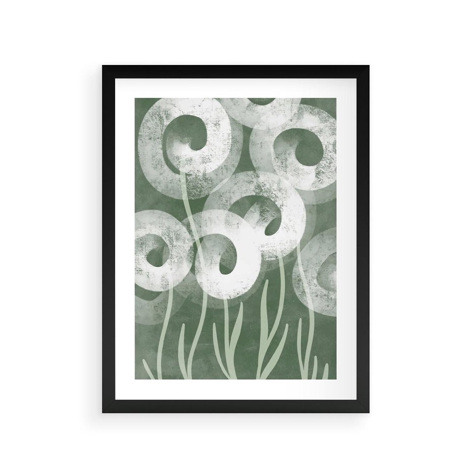 Plakat w ramie 30x40 - Spokojne Plamy Natury - zielony plakat, roślinne motywy - rama czarna