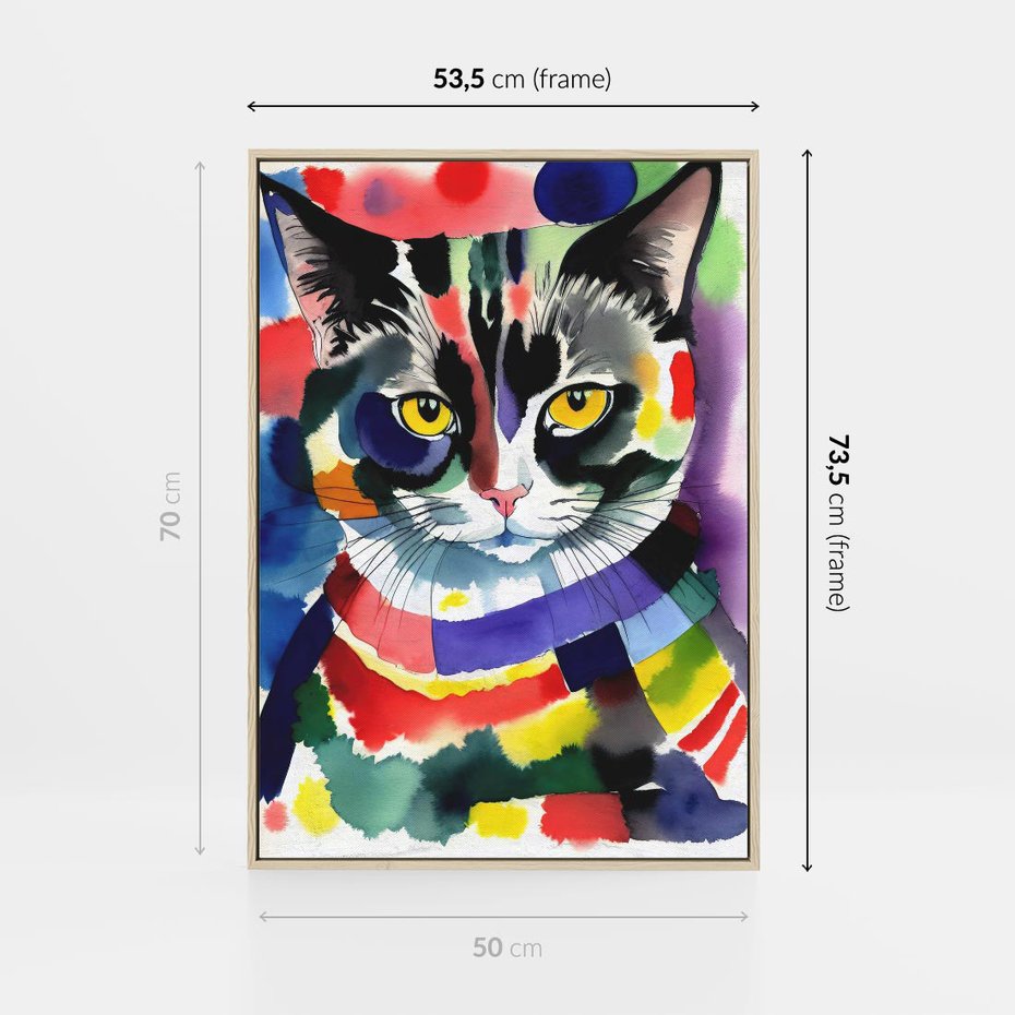 Obraz w ramie 50x70 - Koci Przyjaciel - abstrakcyjny obraz, akwarela - rama drewno