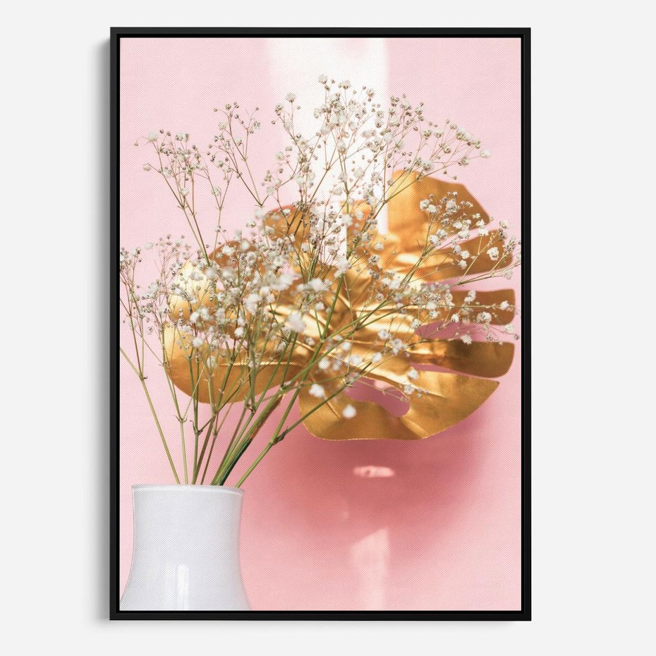 Obraz w ramie 50x70 - Blask Natury - złote, liście - rama czarna