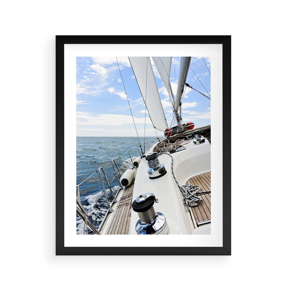 Plakat w ramie 40x50 - Moc żaglowca na pełnym morzu - żaglowiec, jacht - rama czarna