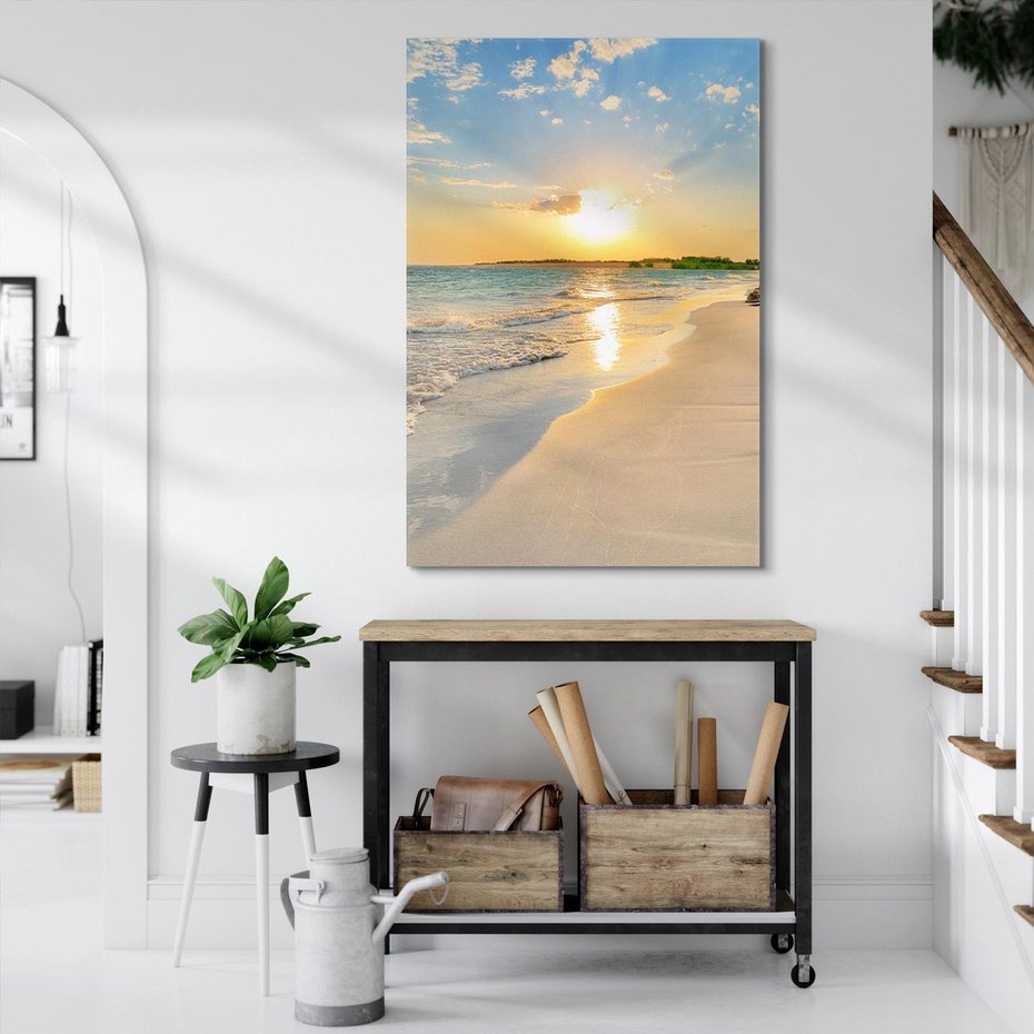 Obraz na płótnie 70x100 - Zachód słońca na plaży - plaża, zachód