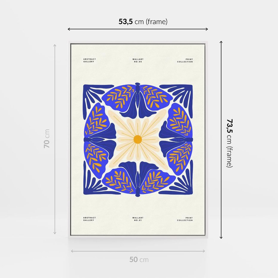 Obraz w ramie 50x70 - Księga Abstrakcji - abstrakcyjna boho kompozycja, granatowe ćmy - rama biała