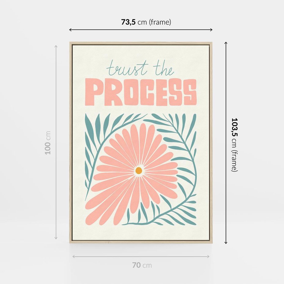 Obraz w ramie 70x100 - Symfonia Światła - typografia, pastelowa stokrotka - rama drewno