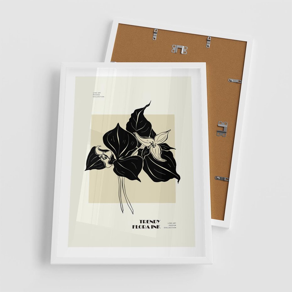 Plakat w ramie 50x70 - Ekspresja w szkicowanych kształtach - kwiaty, typografia - rama biała