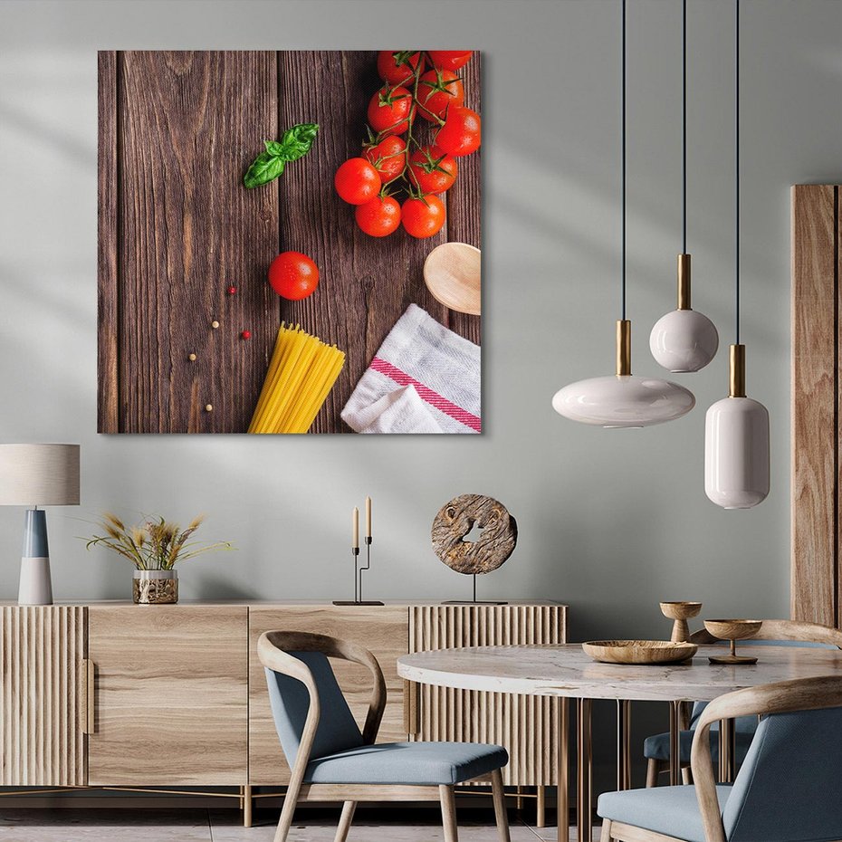 Obraz na płótnie 60x60 - "Spaghetti: Sztuka kulinarna na płótnie - spaghetti, makaron