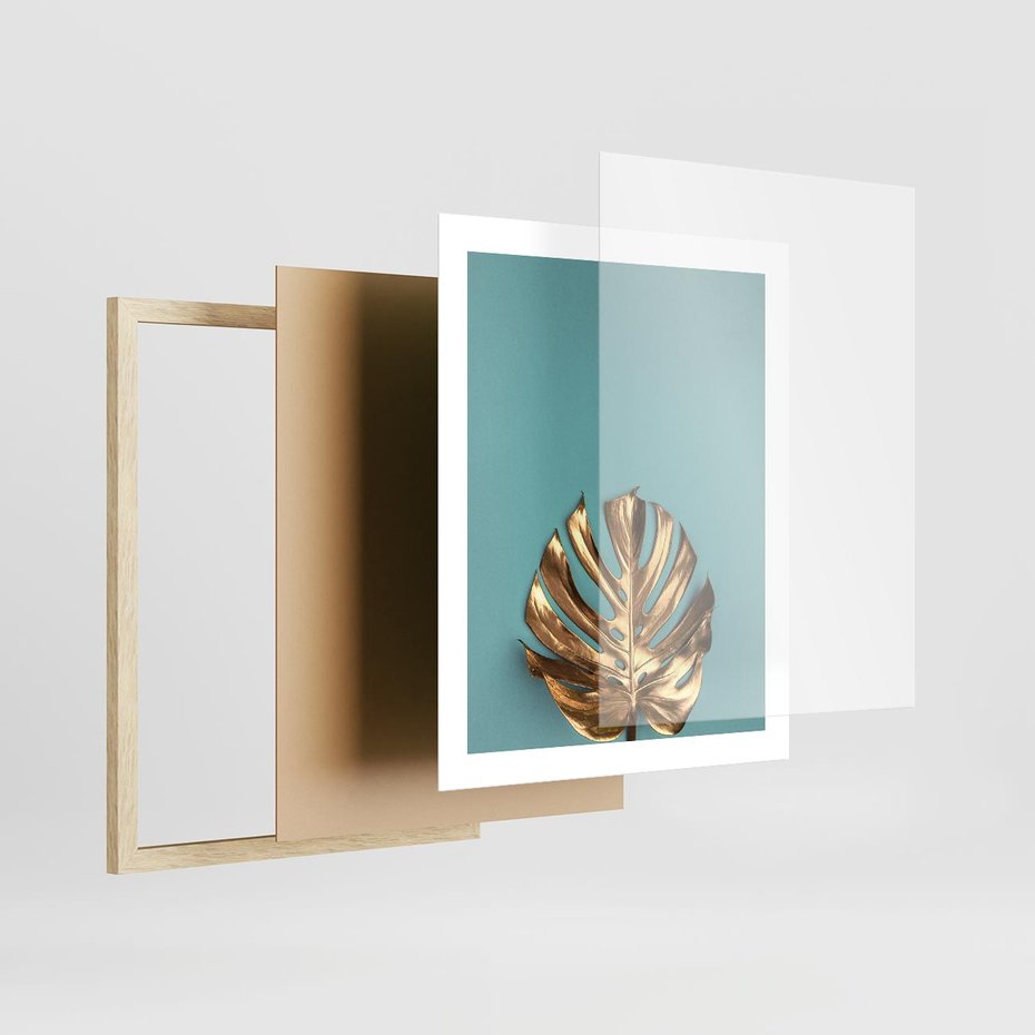 Plakat w ramie 40x50 - Piękno Natury - złote, liście - rama drewno