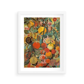 Plakat w ramie 50x70 - Księga Surrealnych Wyobrażeń - abstrakcyjny obraz owoców, jak picasso - rama biała