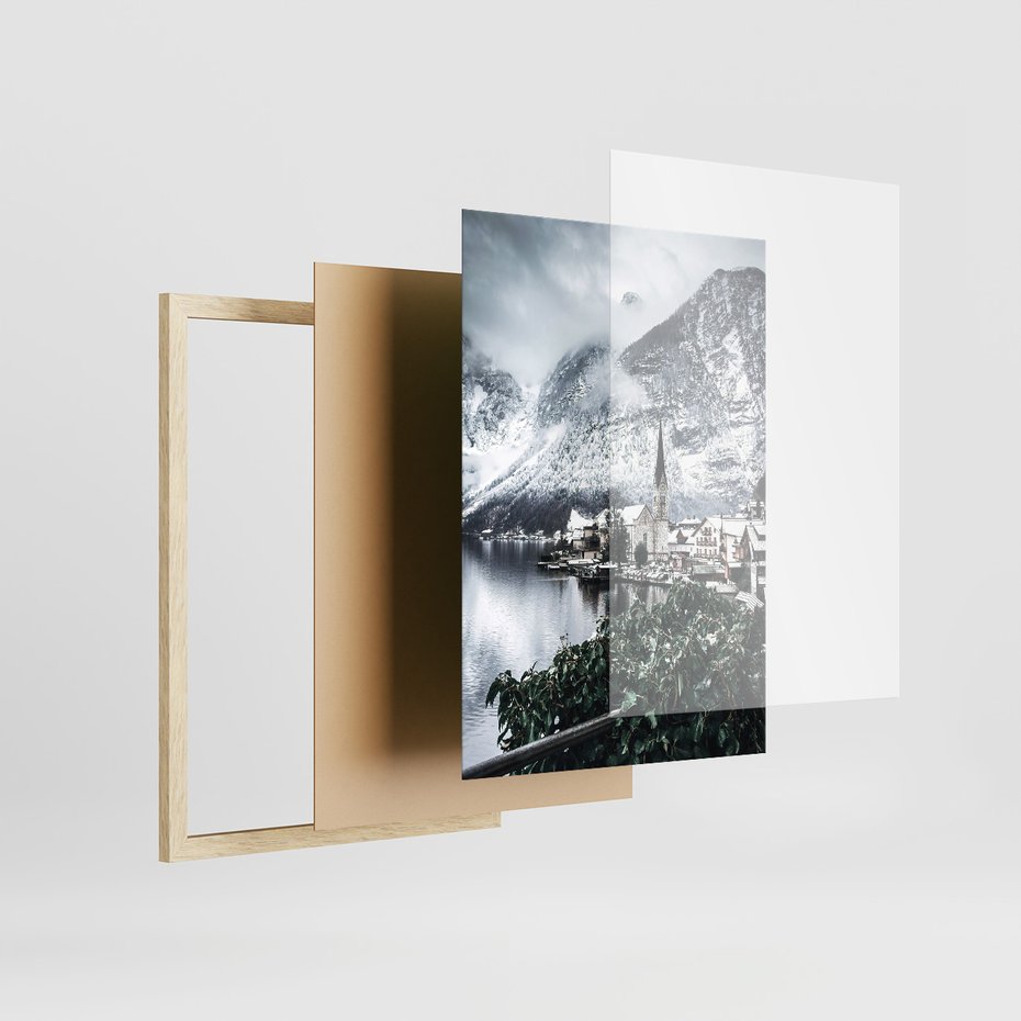 Zestaw obrazy w ramie 50x70 galeria - Domek, w, górach, zima, śnieg - rama drewno