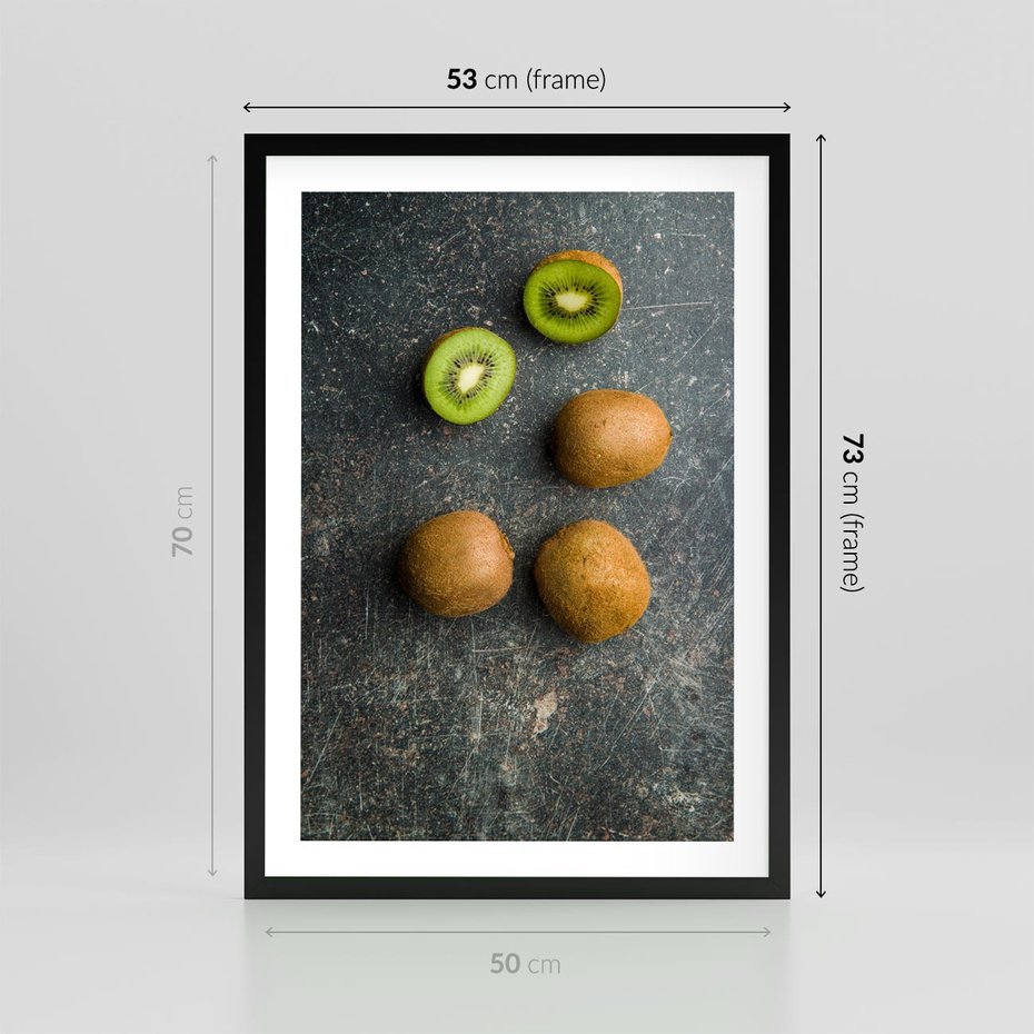 Plakat w ramie 50x70 - : Zdrowe kąski - kiwi, owoce - rama czarna