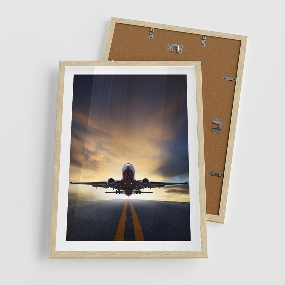 Plakat w ramie 50x70 - Podróż samolotem w pejzaż - samolot, podróż - rama drewno