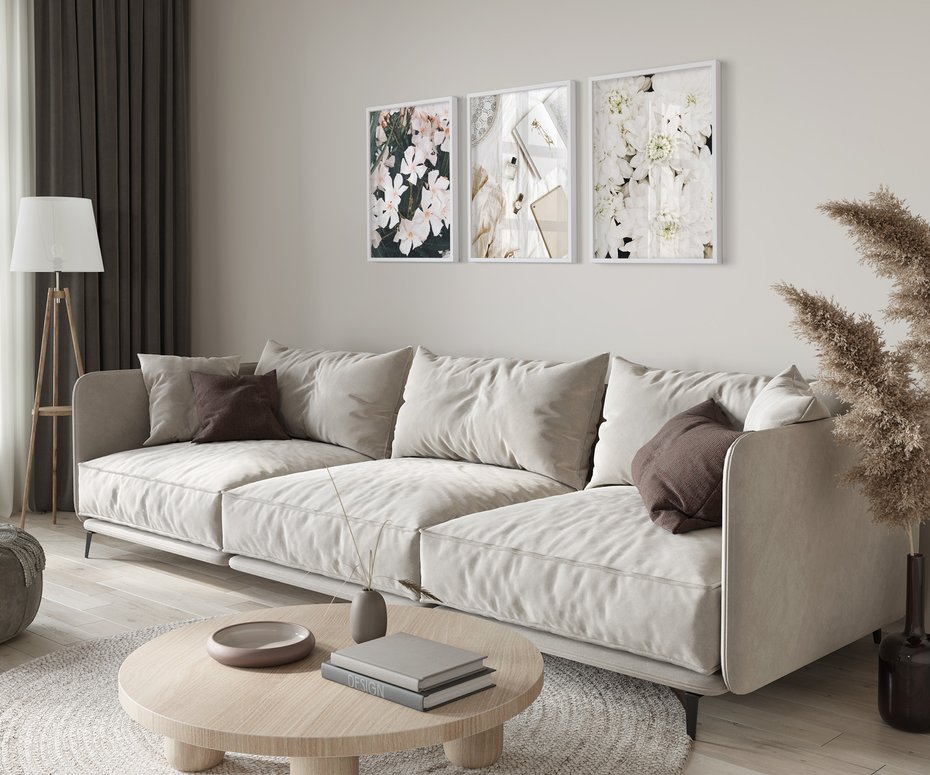 Zestaw obrazy w ramie 50x70 galeria - Kwiaty, perfumy, salon, sypialnia - rama biała