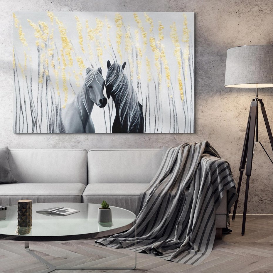 Obraz na płótnie 120x80 - Boho Marzenie - nowoczesna grafika, białe konie