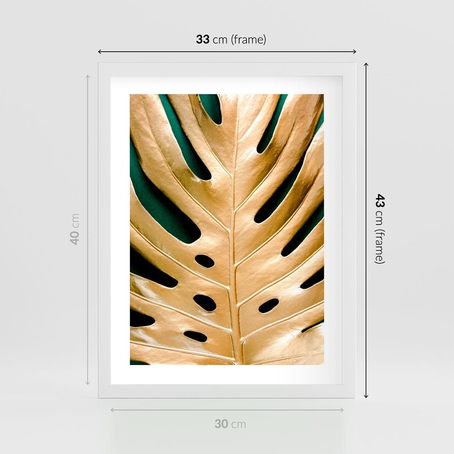 Plakat w ramie 30x40 - Piękno i Styl - złote, liście - rama biała