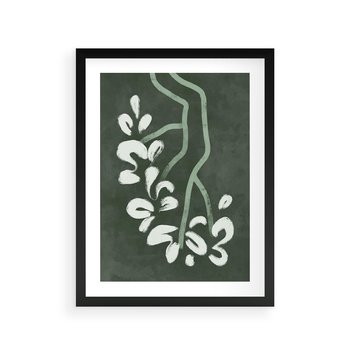 Plakat w ramie 50x70 - Rozkwitające Zielone Gałęzie - abstrakcyjne delikatne zielone linie, podobne do gałęzi kwiatów - rama czarna