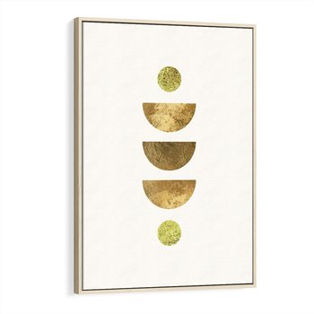 Obraz w ramie 70x100 - Harmonijne Odbicia - geometryczne złote kształty, tekstura - rama drewno