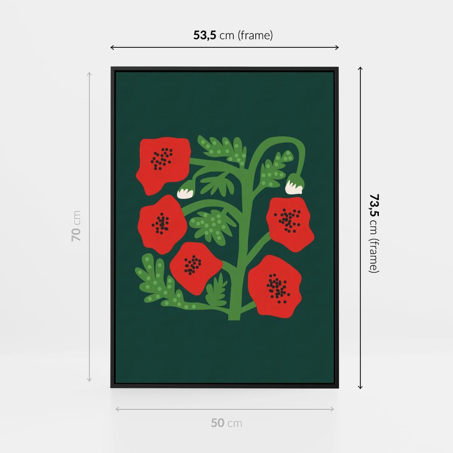 Obraz w ramie 50x70 - Księga Odbić - abstrakcyjna kwiatowa kompozycja, zielone mocne tło - rama czarna