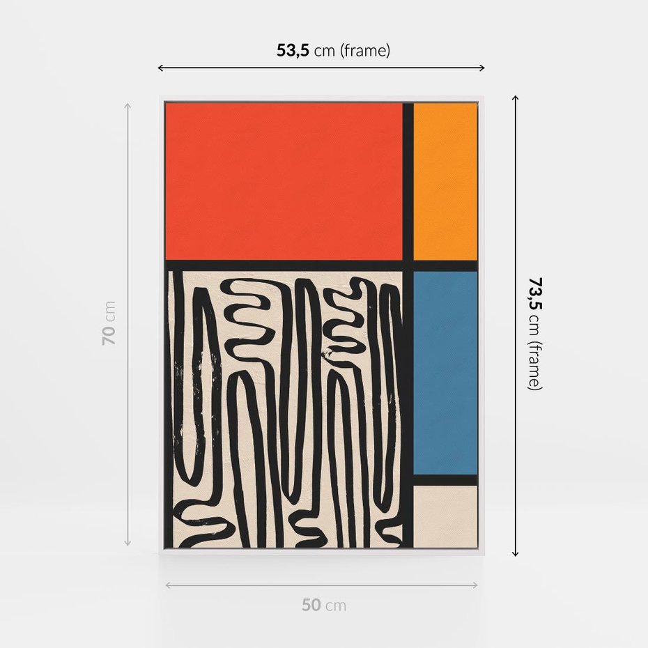 Obraz w ramie 50x70 - Podróżne Wibracje Serca - abstrakcyjny obraz, proste linie - rama biała