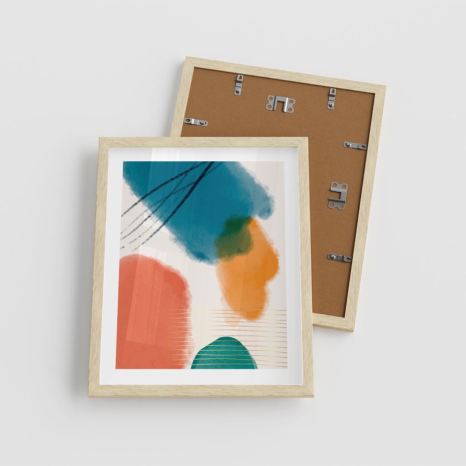 Plakat w ramie 40x50 - Migotliwe Pochwycenia - abstrakcyjne kolorowe plamy, akwarela - rama drewno