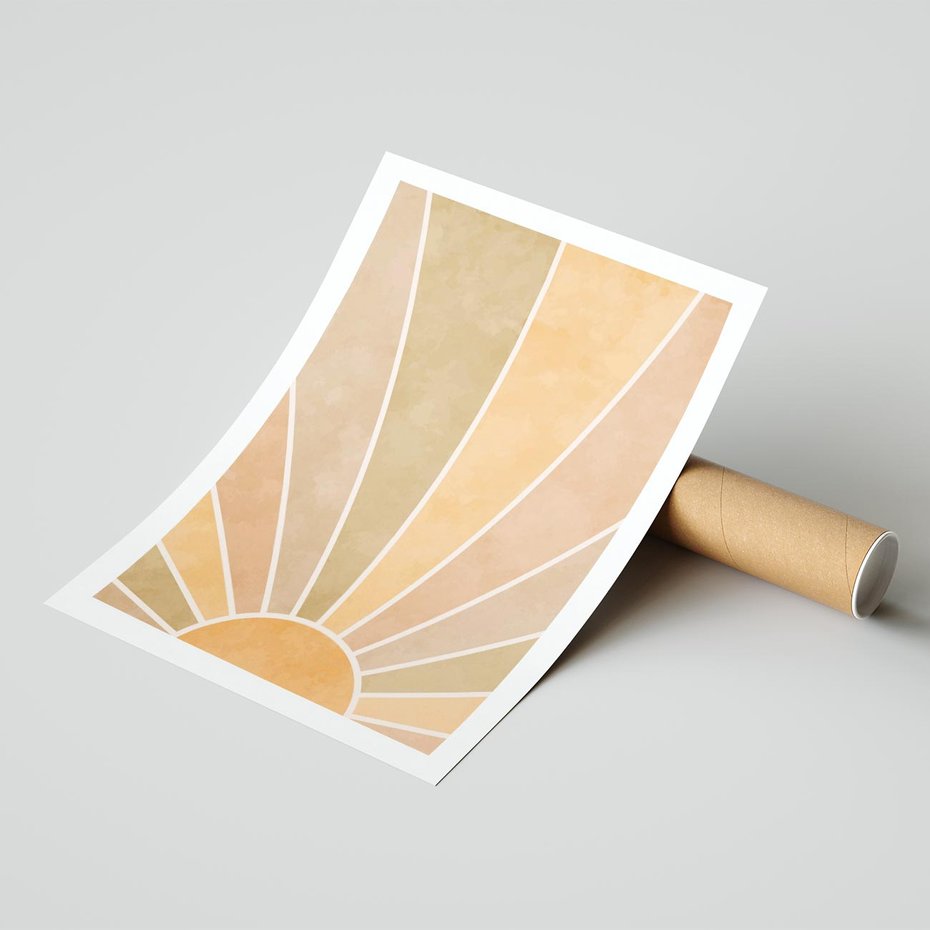 Plakat bez ramy 50x70 - Grafika Boho w Odcieniach Pomarańczu - boho słońce, grafika